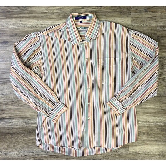 Alan Flusser Button Down Men's Size‎ Large Striped Dress Shirt Rainbow - Picture 1 of 8